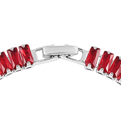 Simulated Red Diamond Tennis Bracelet in Silvertone (7.00 In) 31.50 ctw
