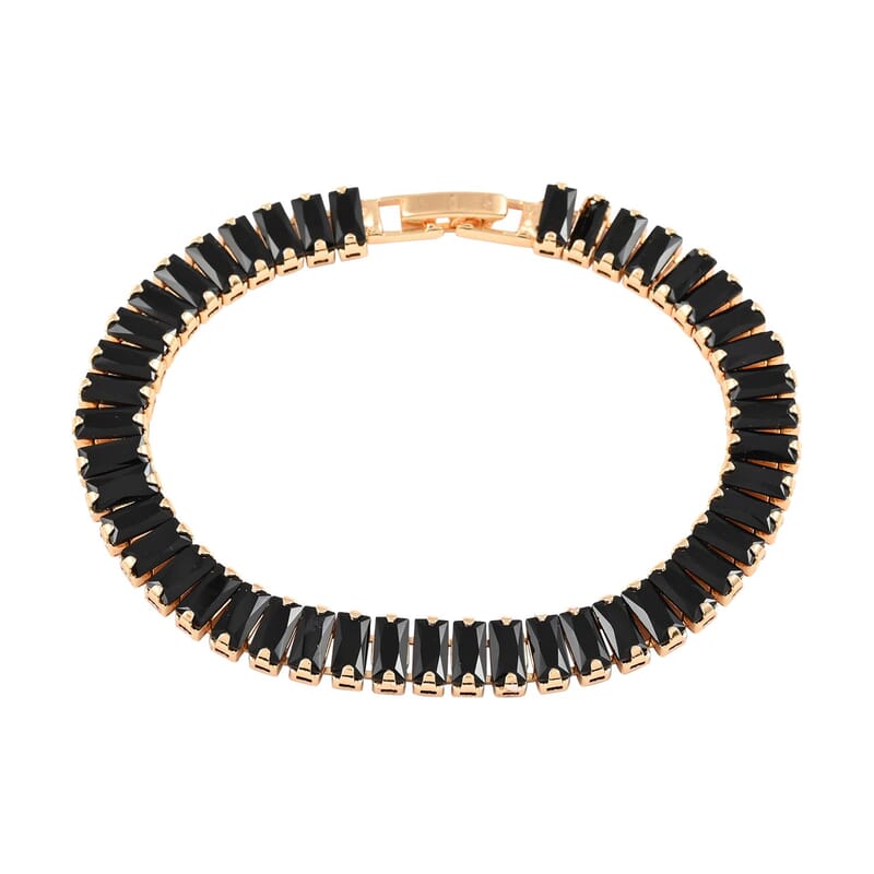 Simulated Black Diamond Tennis Bracelet in Goldtone (7.00 In) 31.50 ctw