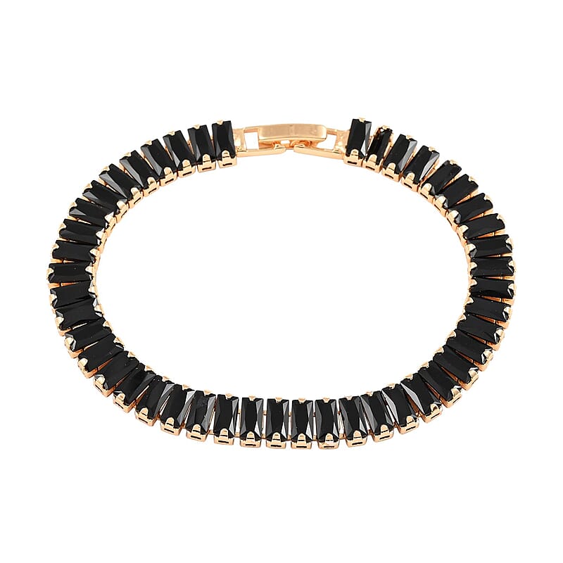 Simulated Black Diamond Tennis Bracelet in Goldtone (7.00 In) 31.50 ctw