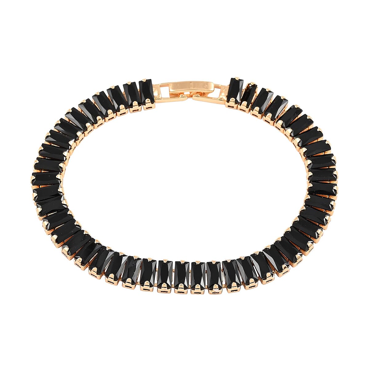 Simulated Black Diamond Tennis Bracelet in Goldtone (7.00 In) 31.50 ctw image number 0