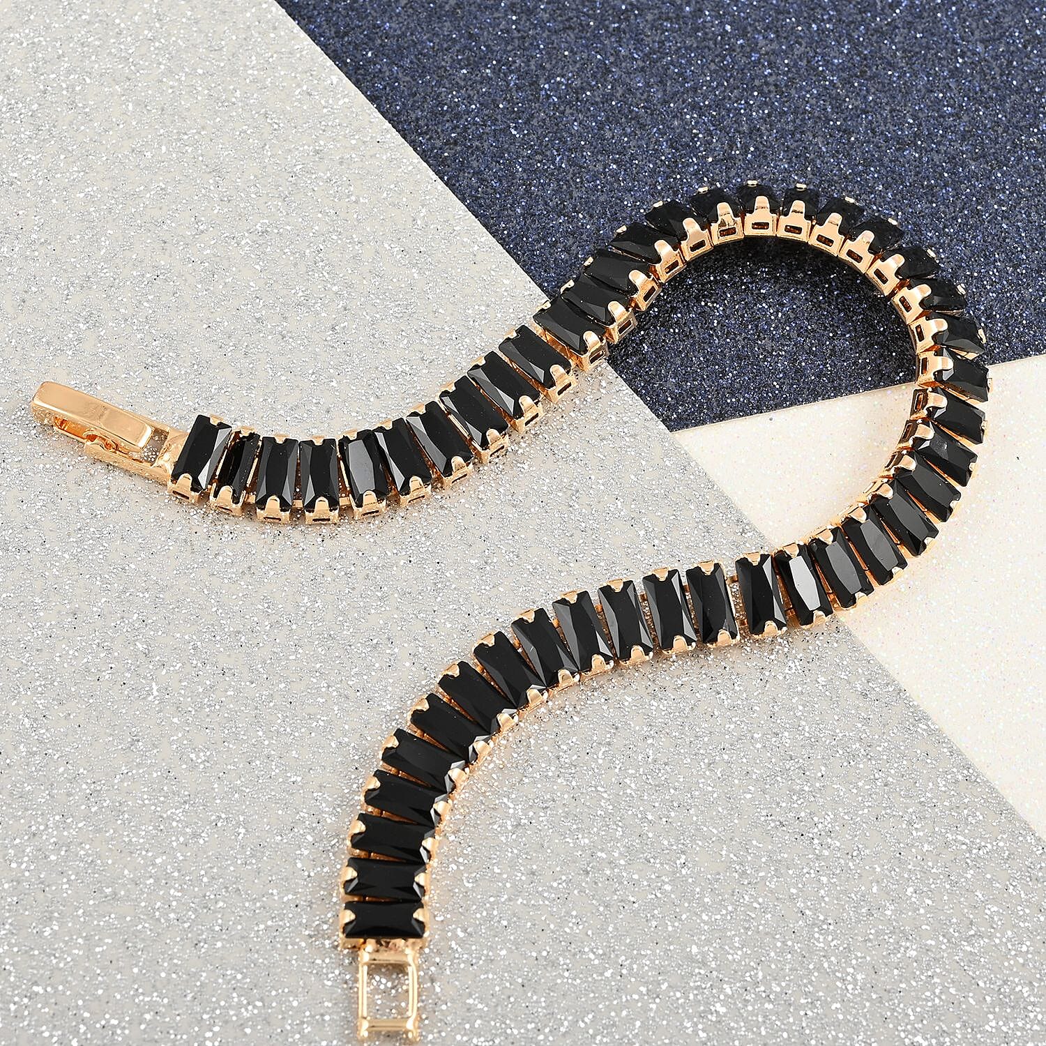 Simulated Black Diamond Tennis Bracelet in Goldtone (7.00 In) 31.50 ctw