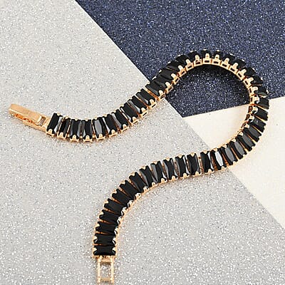 Simulated Black Diamond Tennis Bracelet in Goldtone (7.00 In) 31.50 ctw