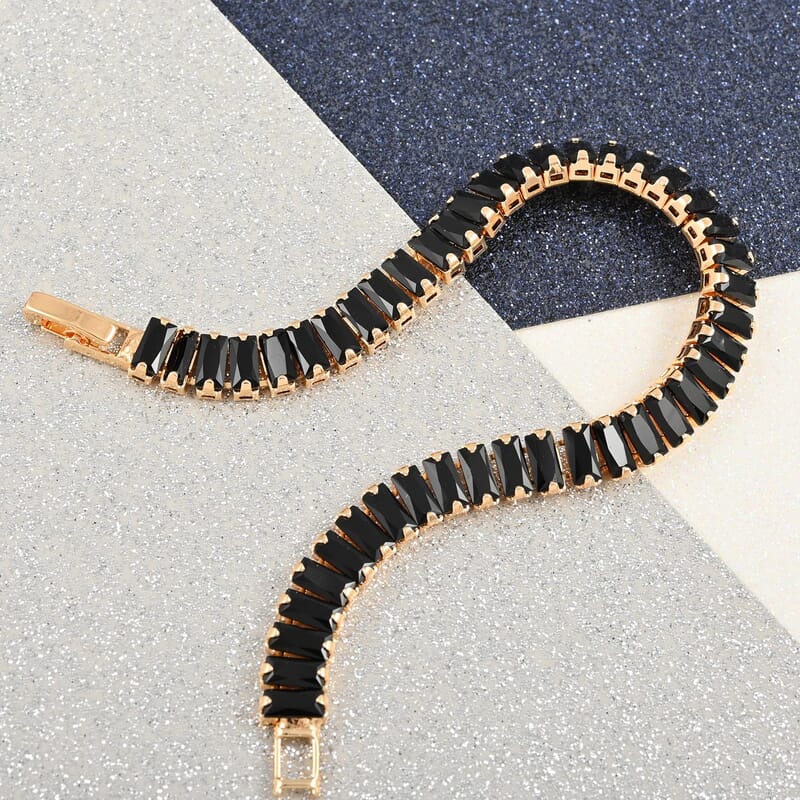 Simulated Black Diamond Tennis Bracelet in Goldtone (7.00 In) 31.50 ctw