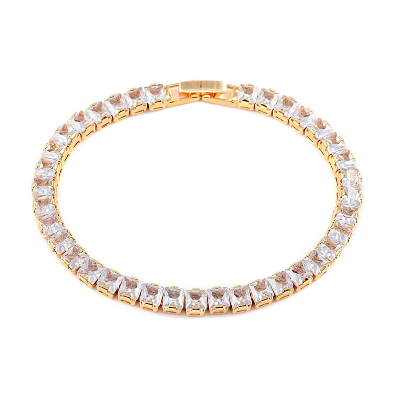 Simulated Light Blue Diamond Tennis Bracelet in Goldtone (7.00 In) 25.75 ctw