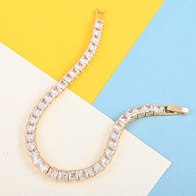 Simulated Light Blue Diamond Tennis Bracelet in Goldtone (7.00 In) 25.75 ctw