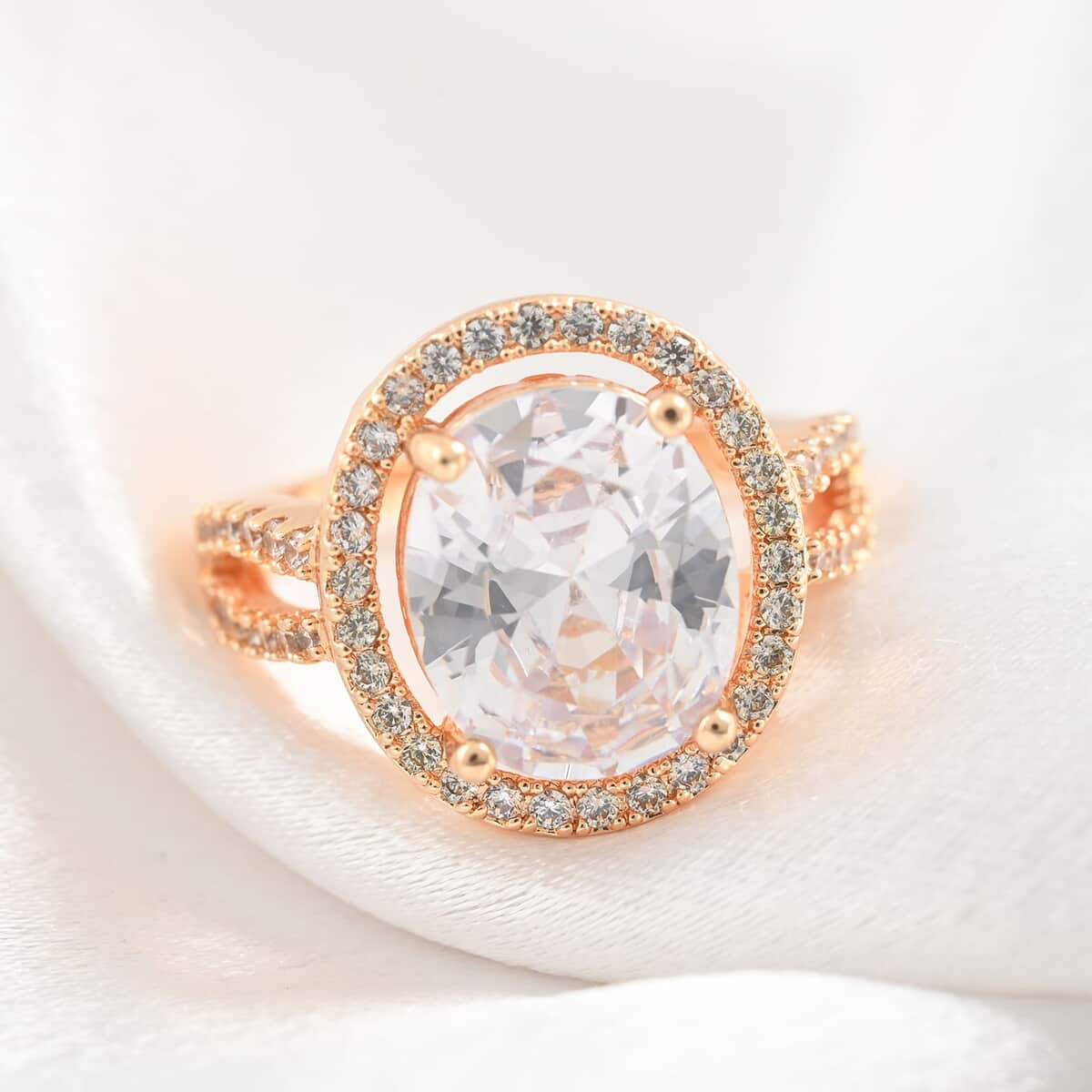 Simulated Diamond Halo Ring in Rosetone 9.10 ctw image number 1