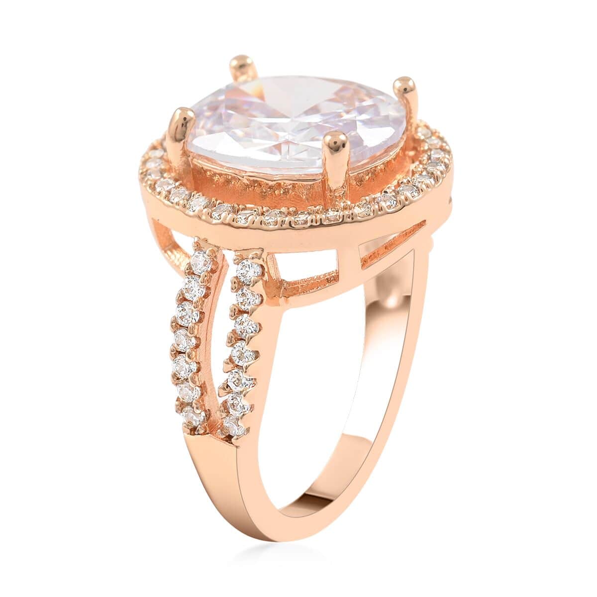 Simulated Diamond Halo Ring in Rosetone 9.10 ctw image number 3