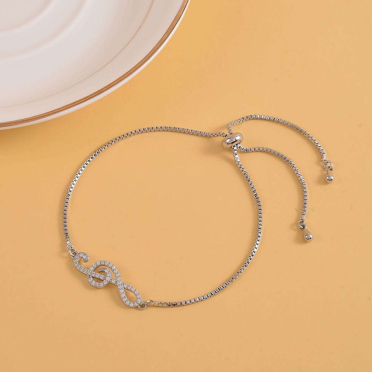 Simulated Diamond Bracelet in Platinum Bond (Adjustable)