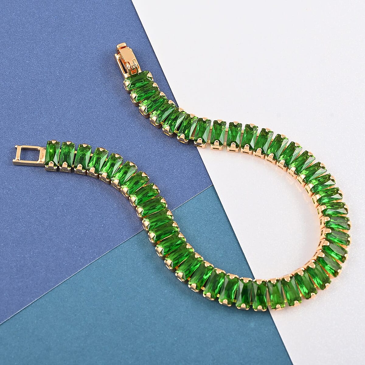 Simulated Green Diamond Tennis Bracelet in Goldtone (7.00 In) 31.50 ctw image number 1