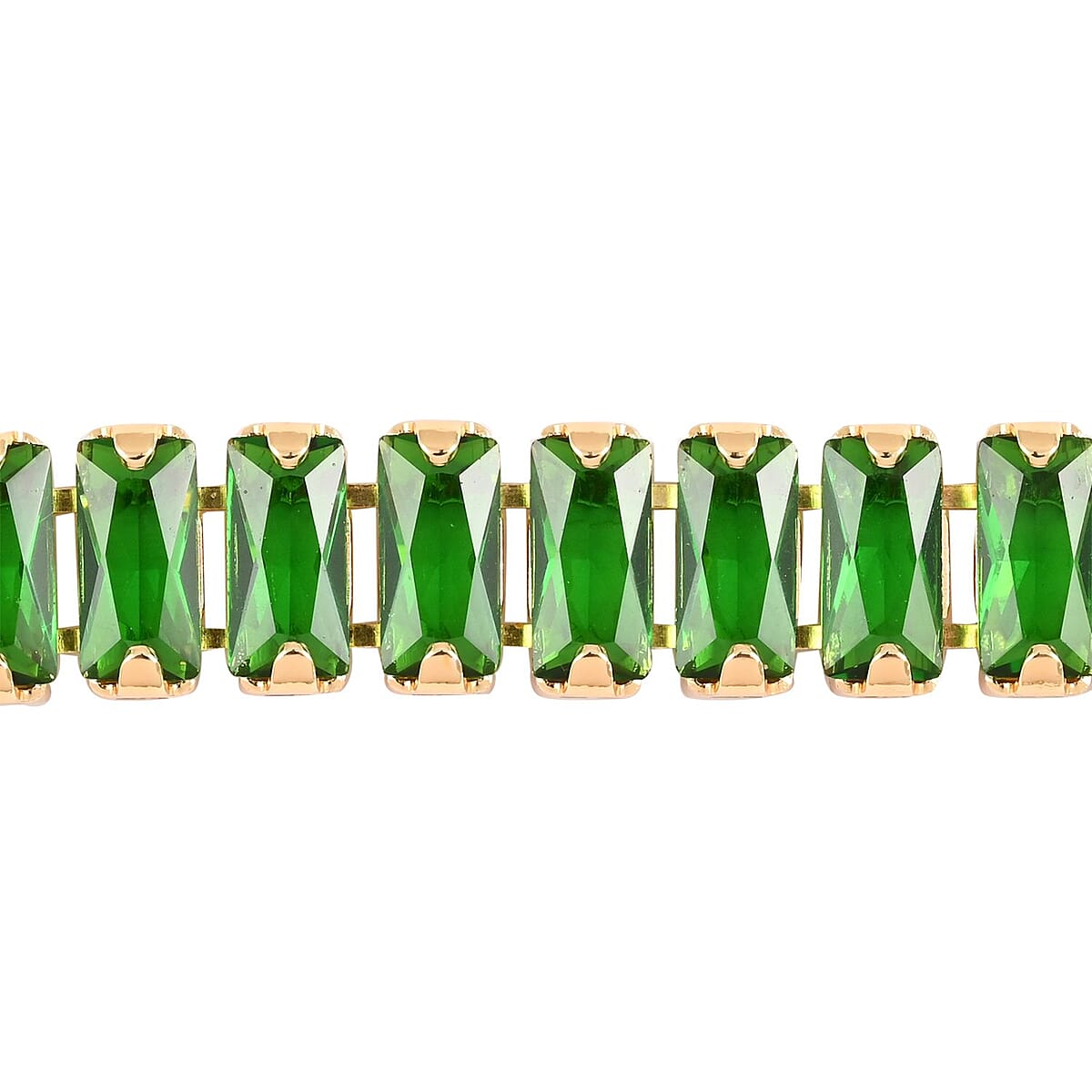 Simulated Green Diamond Tennis Bracelet in Goldtone (7.00 In) 31.50 ctw image number 2