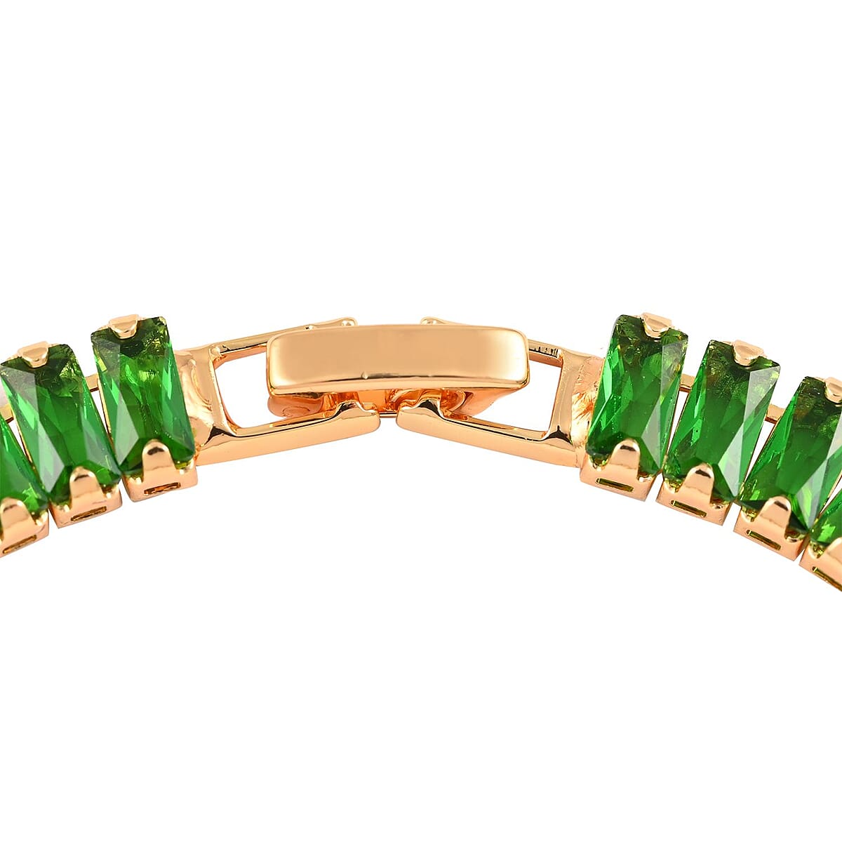 Simulated Green Diamond Tennis Bracelet in Goldtone (7.00 In) 31.50 ctw image number 3