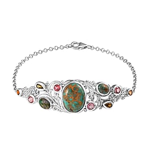 Sierra Nevada Turquoise and Multi-Tourmaline Fancy Bracelet in Platinum Over Sterling Silver (7.50 In) 12.00 ctw