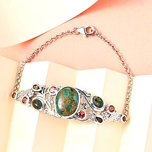 Sierra Nevada Turquoise and Multi-Tourmaline Fancy Bracelet in Platinum Over Sterling Silver (7.50 In) 12.00 ctw