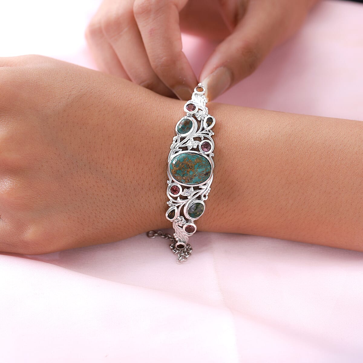 Sierra Nevada Turquoise and Multi-Tourmaline Fancy Bracelet in Platinum Over Sterling Silver (7.50 In) 12.00 ctw image number 2