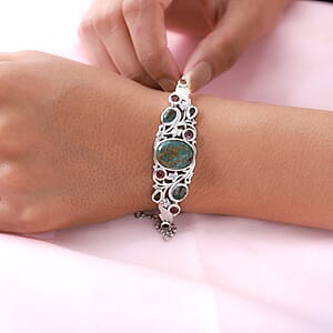 Sierra Nevada Turquoise and Multi-Tourmaline Fancy Bracelet in Platinum Over Sterling Silver (7.50 In) 12.00 ctw