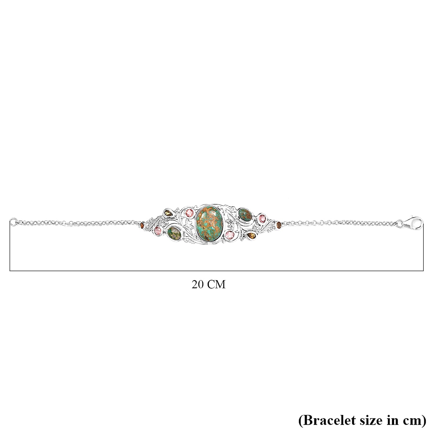 Sierra Nevada Turquoise and Multi-Tourmaline Fancy Bracelet in Platinum Over Sterling Silver (7.50 In) 12.00 ctw