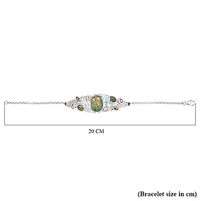 Sierra Nevada Turquoise and Multi-Tourmaline Fancy Bracelet in Platinum Over Sterling Silver (7.50 In) 12.00 ctw