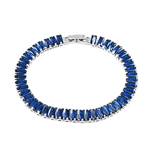 Simulated Dark Blue Diamond Tennis Bracelet in Silvertone (7.00 In) 31.50 ctw