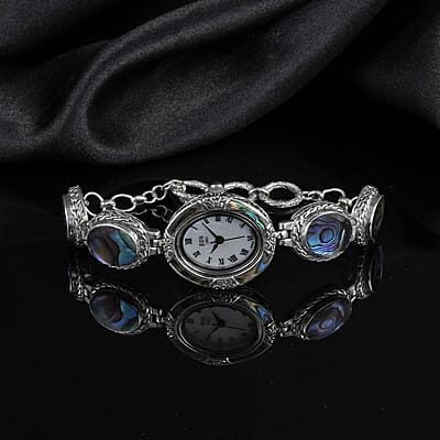 Bali Legacy EON 1962 Abalone Shell Swiss Movement Watch in Sterling Silver (7.50 In) (26mm) , Designer Bracelet Watch , Analog Luxury Wristwatch