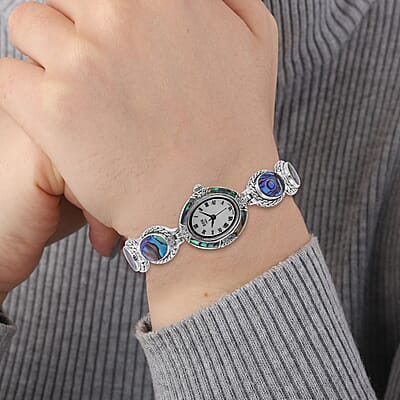 Bali Legacy EON 1962 Abalone Shell Swiss Movement Watch in Sterling Silver (7.50 In) (26mm) , Designer Bracelet Watch , Analog Luxury Wristwatch