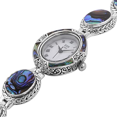 Bali Legacy EON 1962 Abalone Shell Swiss Movement Watch in Sterling Silver (7.50 In) (26mm) , Designer Bracelet Watch , Analog Luxury Wristwatch