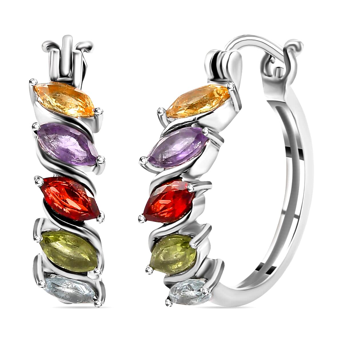 Multi Gemstone Hoop Earrings in Stainless Steel 2.50 ctw | Tarnish-Free, Waterproof, Sweat Proof Jewelry image number 0