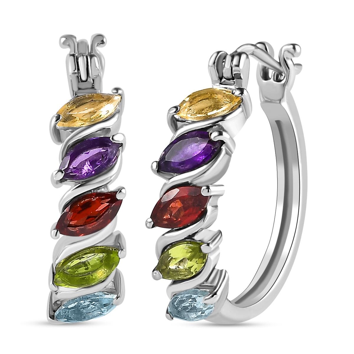 Multi Gemstone Hoop Earrings in Stainless Steel 2.50 ctw | Tarnish-Free, Waterproof, Sweat Proof Jewelry image number 0