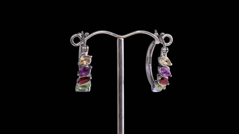 Multi Gemstone Hoop Earrings in Stainless Steel 2.50 ctw