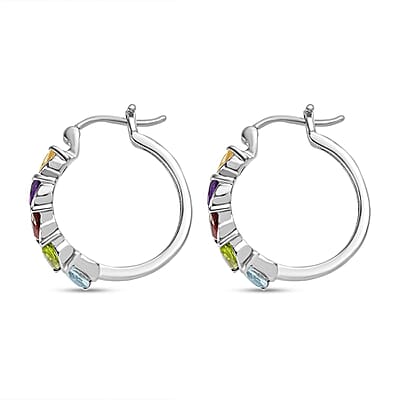 Multi Gemstone Hoop Earrings in Stainless Steel 2.50 ctw | Tarnish-Free, Waterproof, Sweat Proof Jewelry