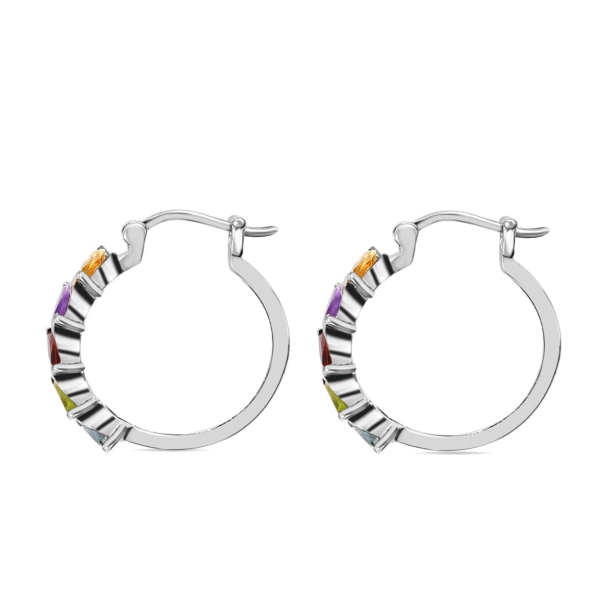 Multi Gemstone Hoop Earrings in Stainless Steel 2.50 ctw image number 3