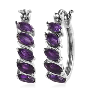 African Amethyst Hoop Earrings in Stainless Steel 2.00 ctw