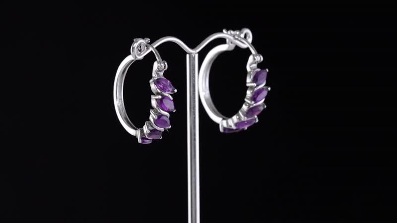 African Amethyst Hoop Earrings in Stainless Steel 2.00 ctw