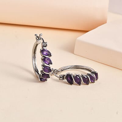 African Amethyst Hoop Earrings in Stainless Steel 2.00 ctw