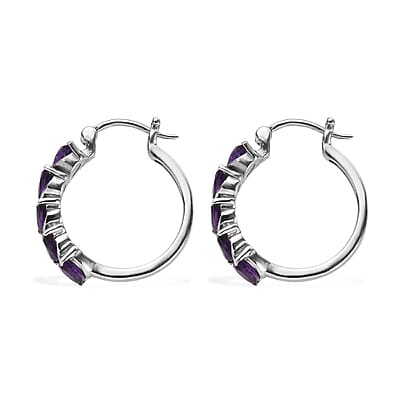 African Amethyst Hoop Earrings in Stainless Steel 2.00 ctw