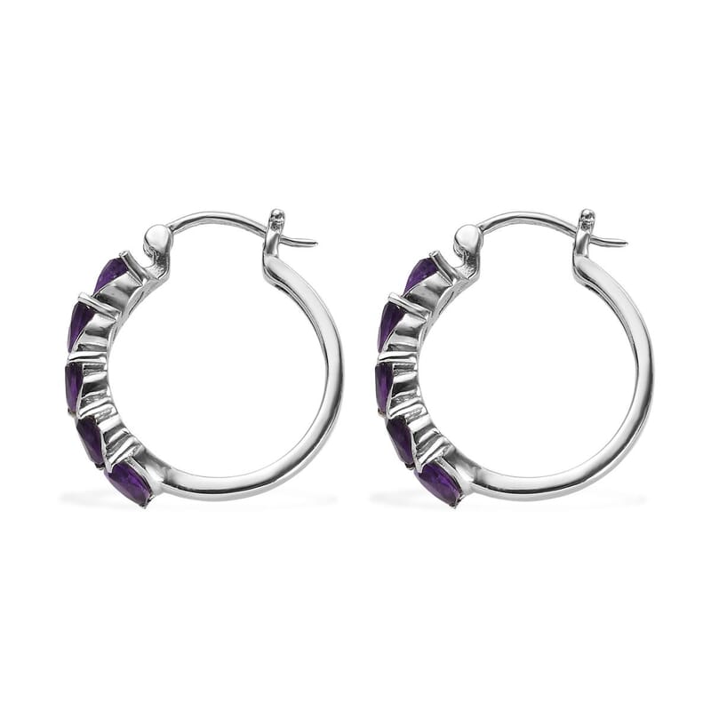 African Amethyst Hoop Earrings in Stainless Steel 2.00 ctw