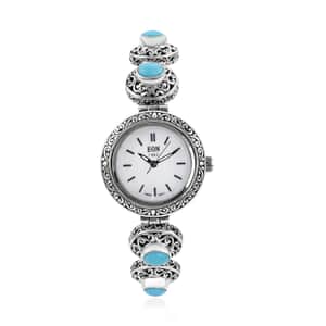 Bali Legacy Eon 1962 Sleeping Beauty Turquoise Swiss Movement Bracelet Watch in Sterling Silver (7.0-8.0Inches) (26mm) 3.70 ctw