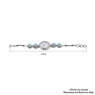 Bali Legacy Eon 1962 Sleeping Beauty Turquoise Swiss Movement Bracelet Watch in Sterling Silver (7.0-8.0Inches) (26mm) 3.70 ctw