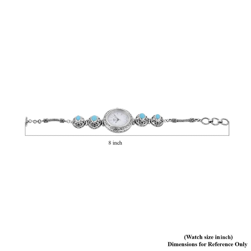 Bali Legacy Eon 1962 Sleeping Beauty Turquoise Swiss Movement Bracelet Watch in Sterling Silver (7.0-8.0Inches) (26mm) 3.70 ctw