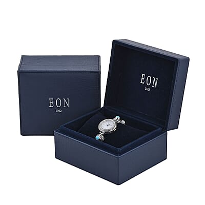 Bali Legacy Eon 1962 Sleeping Beauty Turquoise Swiss Movement Bracelet Watch in Sterling Silver (7.0-8.0Inches) (26mm) 3.70 ctw