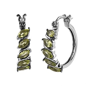Peridot Hoop Earrings in Stainless Steel 2.50 ctw | Tarnish-Free, Waterproof, Sweat Proof Jewelry