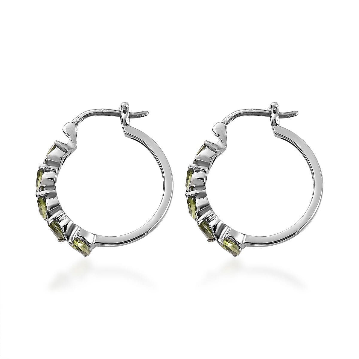 Peridot Hoop Earrings in Stainless Steel 2.50 ctw | Tarnish-Free, Waterproof, Sweat Proof Jewelry image number 3
