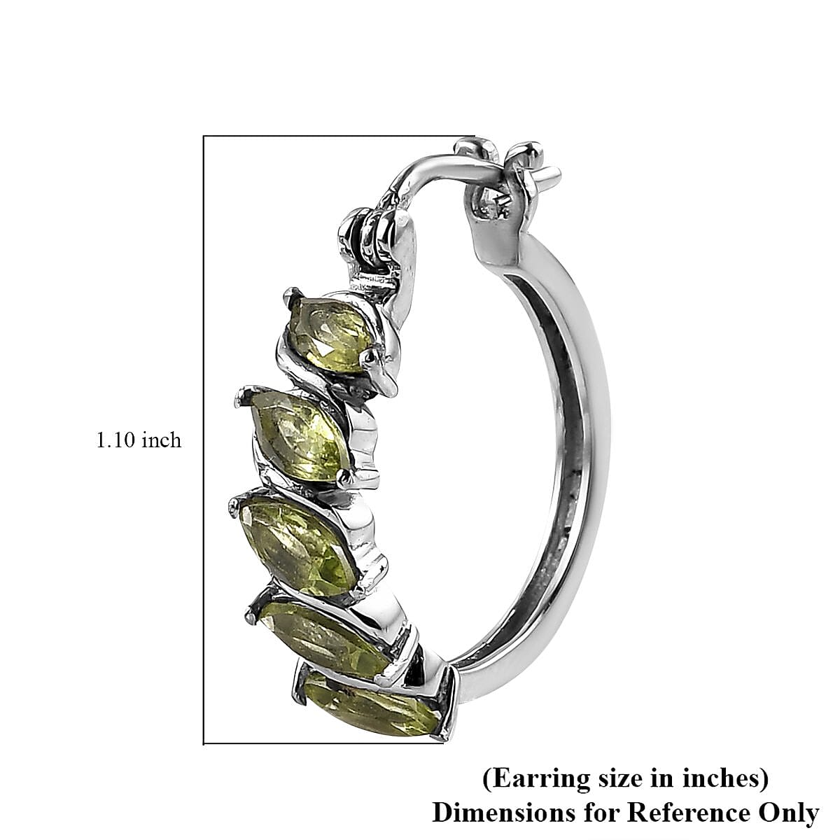 Peridot Hoop Earrings in Stainless Steel 2.50 ctw | Tarnish-Free, Waterproof, Sweat Proof Jewelry image number 4