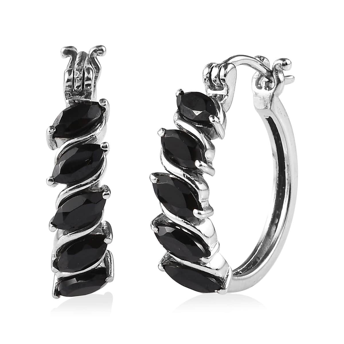 Thai Black Spinel Hoop Earrings in Stainless Steel 2.80 ctw image number 0