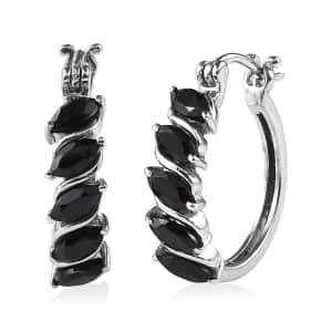 Thai Black Spinel Hoop Earrings in Stainless Steel 2.80 ctw