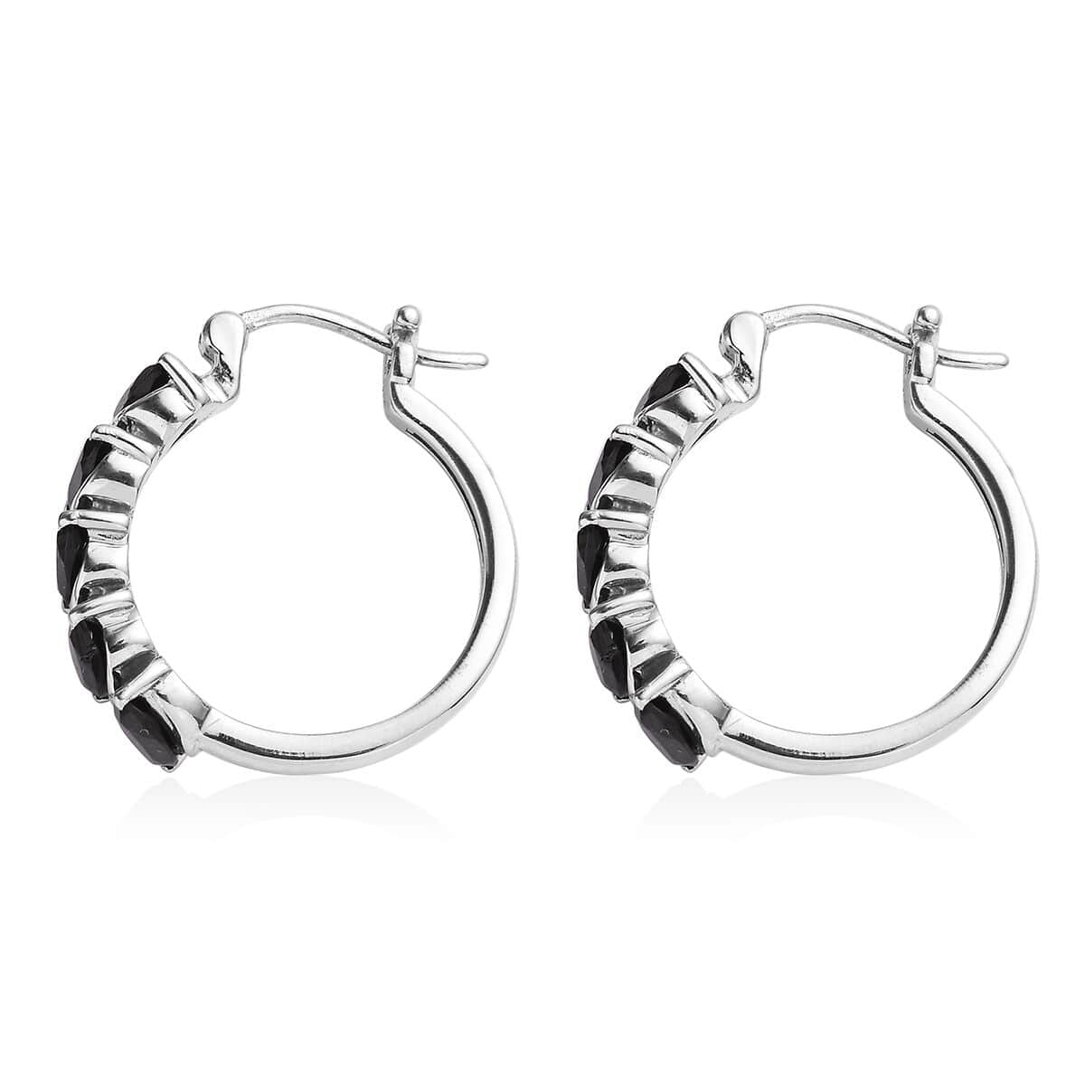 Thai Black Spinel Hoop Earrings in Stainless Steel 2.80 ctw image number 3