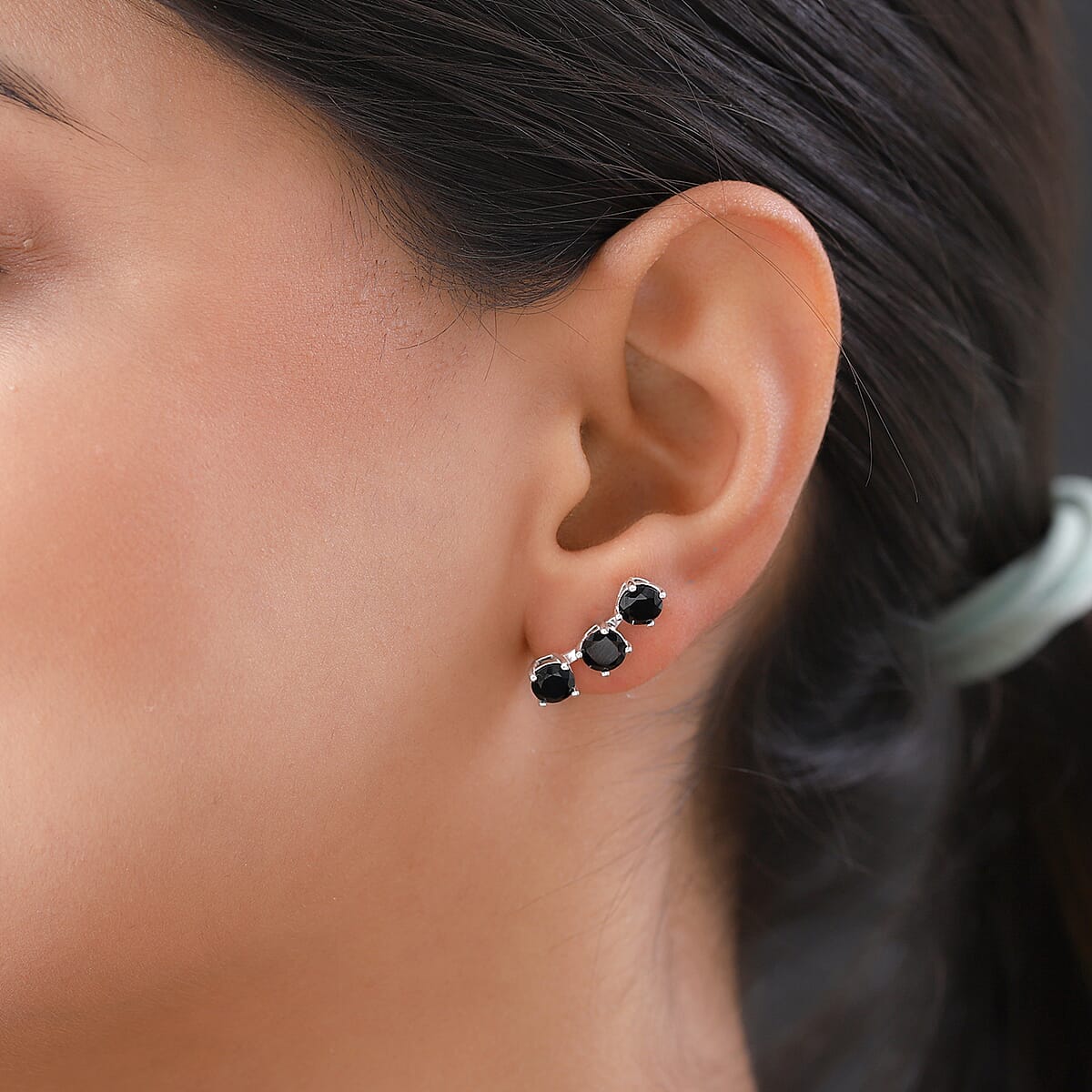 Thai Black Spinel Earrings in Sterling Silver 3.90 ctw image number 2