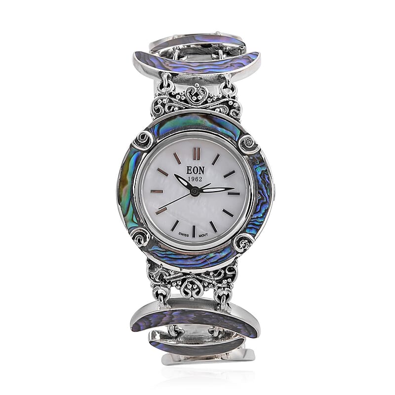 Eon 1962 Abalone Shell Swiss Movement Watch in Sterling Silver (26mm) (7.50 in)