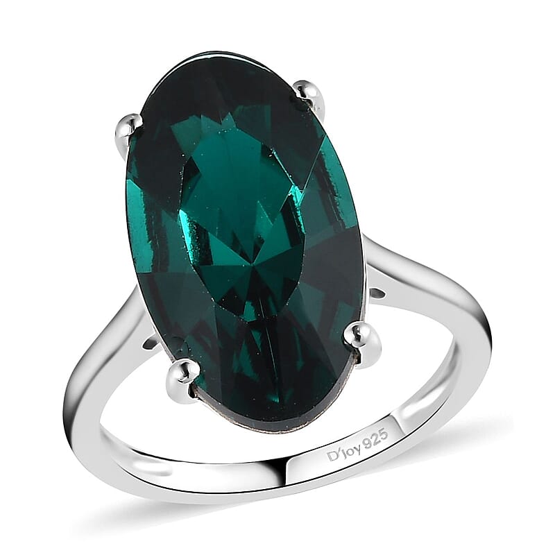 Emerald Crystal Solitaire Ring in Sterling Silver (Size 10.0)