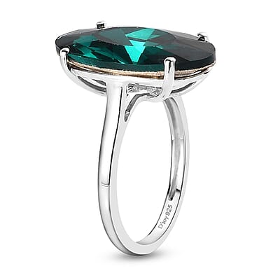 Emerald Crystal Solitaire Ring in Sterling Silver (Size 10.0)