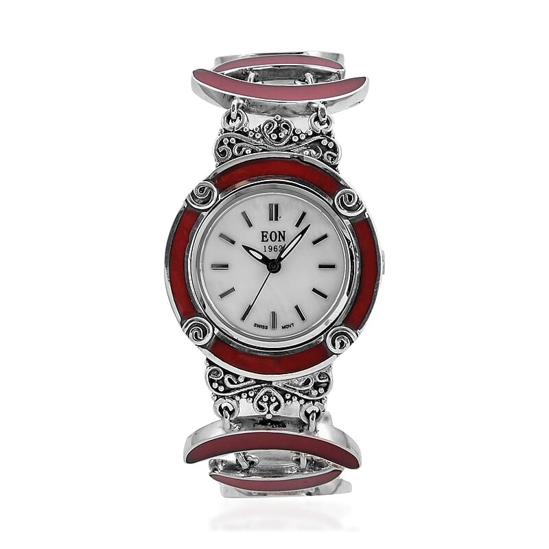 Eon 1962 Sponge Coral Swiss Movement Watch in Sterling Silver (26mm) (7.50 in)